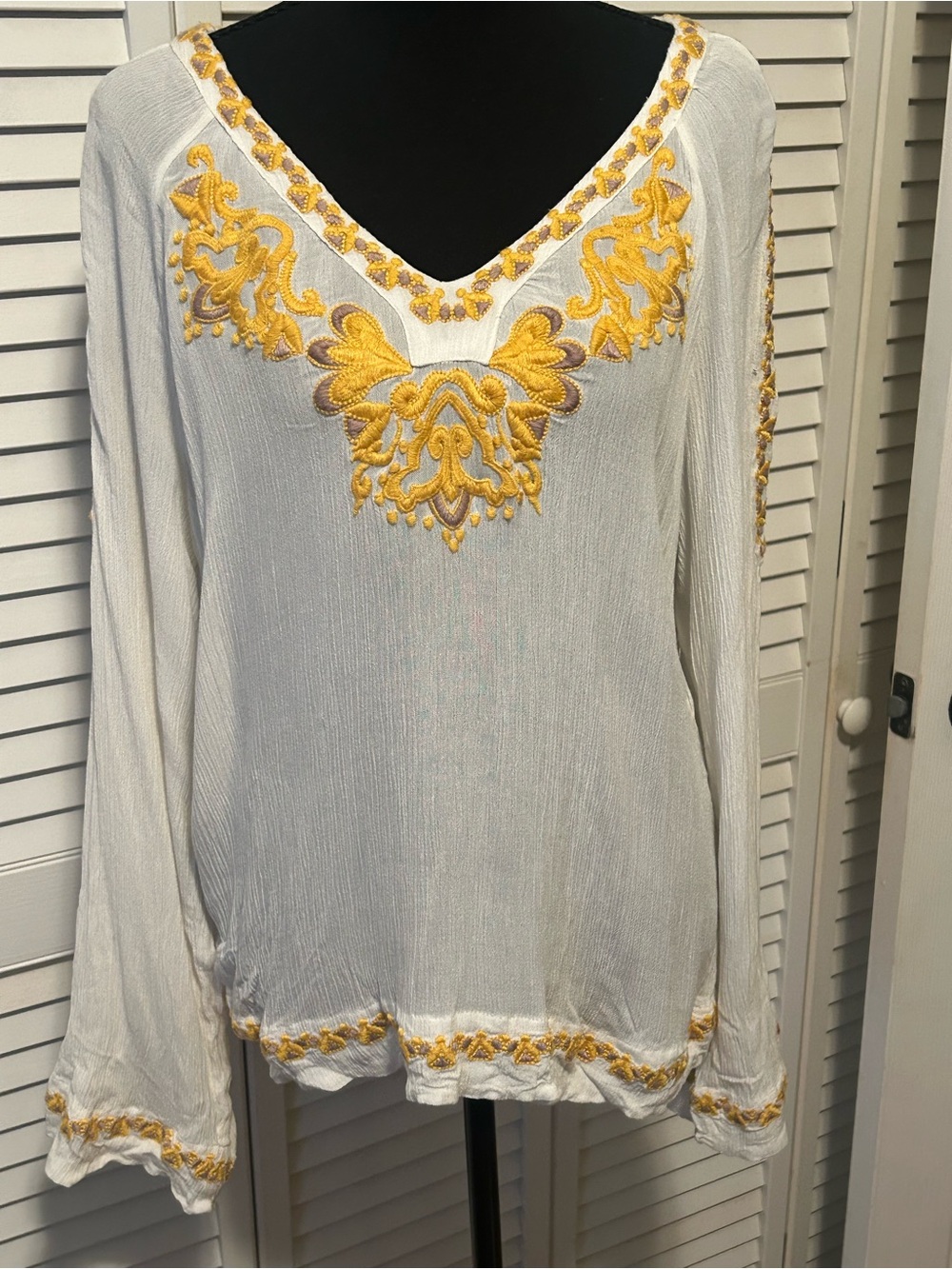 For The Republic White Tunic with Yellow Embroidered Accents